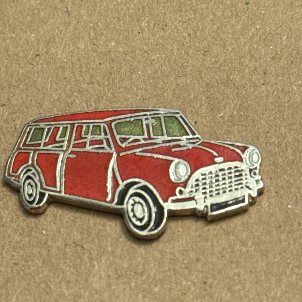 Classic Estate Mini Car Austin Countryman Or Morris Traveller Red Lapel Pin VTG